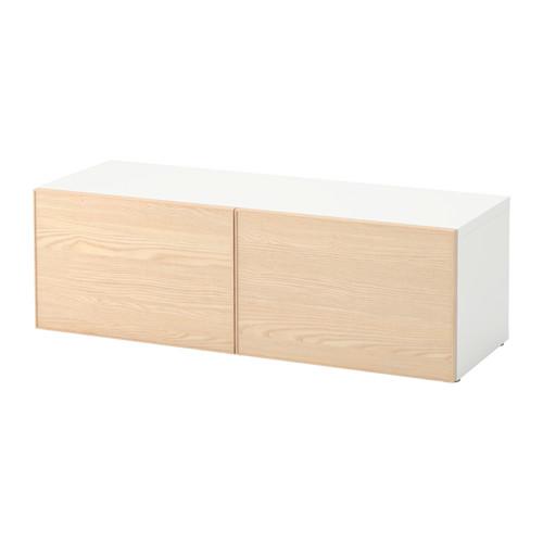 БЕСТО Стеллаж с дверьми - белый/Инвикен ясеневый шпон