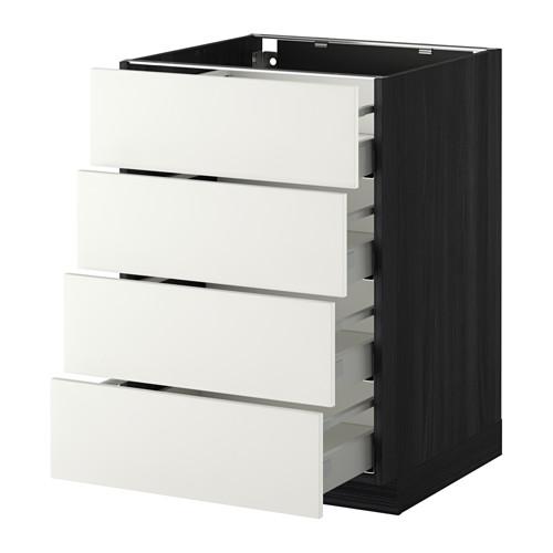 МЕТОД / МАКСИМЕРА Напольн шкаф 4 фронт панели/4 ящика - под дерево черный, Хэггеби белый, 60x60 см МЕТОД / МАКСИМЕРА Напольн шкаф 4 фронт панели/4 ящика - под дерево черный, Хэггеби белый, 60x60 см