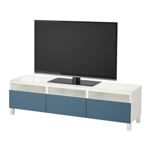 БЕСТО Тумба д/ТВ с ящиками - белый/Вальвикен темно-синий, направляющие ящика,нажимные БЕСТО Тумба д/ТВ с ящиками - белый/Вальвикен темно-синий, направляющие ящика,нажимные
