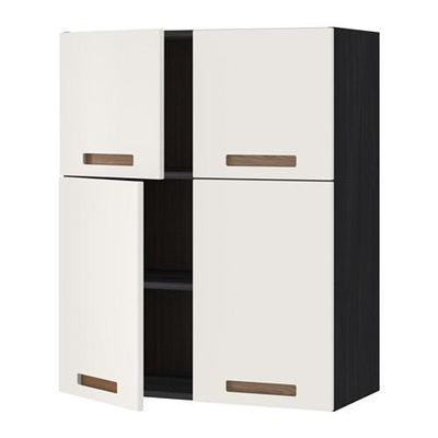 МЕТОД Навесной шкаф с полками/4дверцы - Мэрста белый, под дерево черный