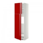 МЕТОД Высокий шкаф д/холодильника/2дверцы - 60x60x200 см, Рингульт глянцевый красный, белый