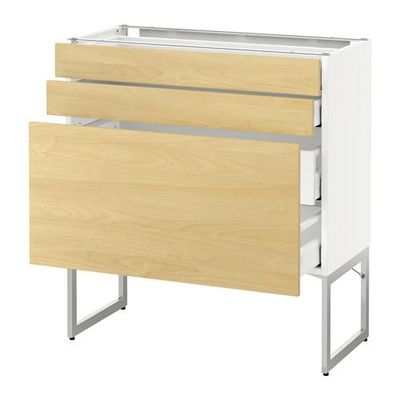 МЕТОД / МАКСИМЕРА Напольн шкаф 3фронт пнл/2низ/2ср ящ - 80x37x60 см, Тингсрид под березу, белый