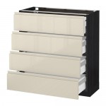 МЕТОД / МАКСИМЕРА Напольн шкаф 4 фронт панели/4 ящика - под дерево черный, Воксторп глянцевый светло-бежевый, 80x37 см МЕТОД / МАКСИМЕРА Напольн шкаф 4 фронт панели/4 ящика - под дерево черный, Воксторп глянцевый светло-бежевый, 80x37 см