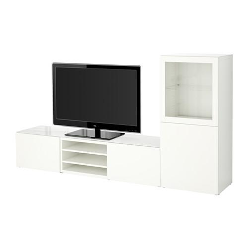 БЕСТО Шкаф для ТВ, комбин/стеклян дверцы - Лаппвикен/Синдвик белый прозрачное стекло, направляющие ящика, плавно закр