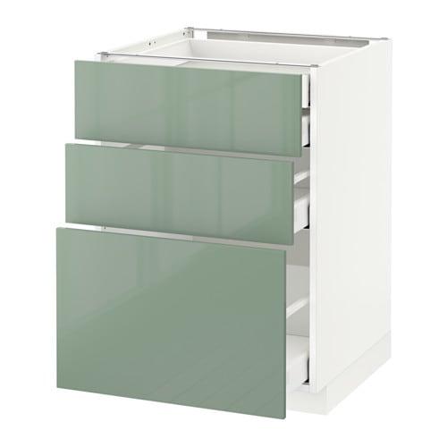 МЕТОД / МАКСИМЕРА Нплн шк 3 фрнт/2нзк/1срд/1вс ящ - белый, Калларп глянцевый светло-зеленый, 60x60 см