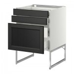 МЕТОД / ФОРВАРА Напольн шкаф 3фронт пнл/2низ/2ср ящ - 60x60x60 см, Лаксарби черно-коричневый, белый