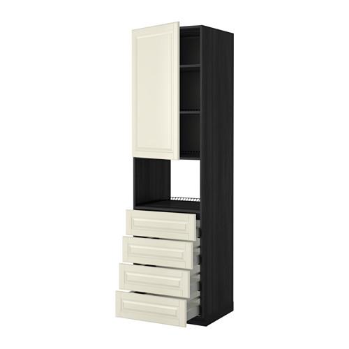 МЕТОД / МАКСИМЕРА Высок шкаф д/духовки/дверца/4ящика - под дерево черный, Будбин белый с оттенком, 60x60x220 см