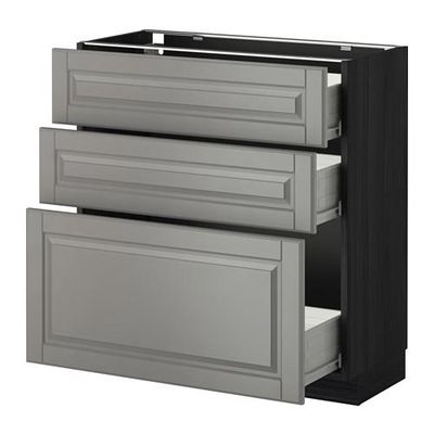 МЕТОД / ФОРВАРА Напольный шкаф с 3 ящиками - 80x37 см, Будбин серый, под дерево черный МЕТОД / ФОРВАРА Напольный шкаф с 3 ящиками - 80x37 см, Будбин серый, под дерево черный