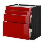 МЕТОД / ФОРВАРА Напольн шкаф 4 фронт панели/4 ящика - 80x60 см, Рингульт глянцевый красный, под дерево черный МЕТОД / ФОРВАРА Напольн шкаф 4 фронт панели/4 ящика - 80x60 см, Рингульт глянцевый красный, под дерево черный