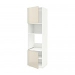 МЕТОД Выс шкаф д/духовки/СВЧ/2 дв/полки - белый, Воксторп глянцевый светло-бежевый, 60x60x220 см