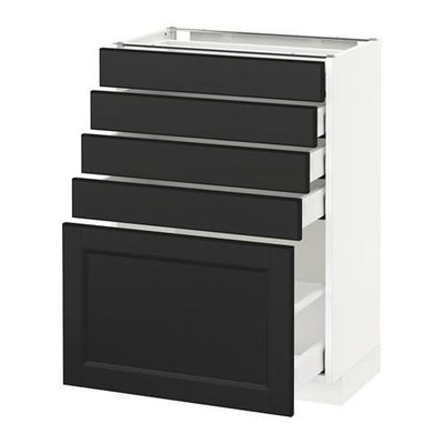 МЕТОД / МАКСИМЕРА Напольный шкаф с 5 ящиками - 60x37 см, Лаксарби черно-коричневый, белый