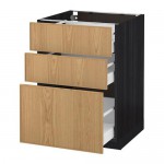 МЕТОД / МАКСИМЕРА Напольный шкаф с 3 ящиками - под дерево черный, Экестад дуб, 60x60 см