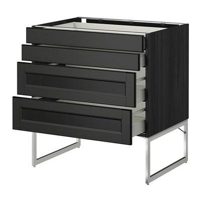 МЕТОД / МАКСИМЕРА Нплн шк 4 фронт/2 низк/2средн ящ - 80x60x60 см, Лаксарби черно-коричневый, под дерево черный