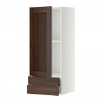 МЕТОД / МАКСИМЕРА Навесной шкаф с дверцей/2 ящика - белый, Эдсерум под дерево коричневый, 40x100 см