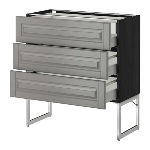 МЕТОД Напольн шкаф 3фронт пнл/2низ/2ср ящ - под дерево черный, Будбин серый, 80x37x60 см МЕТОД Напольн шкаф 3фронт пнл/2низ/2ср ящ - под дерево черный, Будбин серый, 80x37x60 см