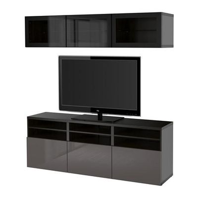 БЕСТО Шкаф для ТВ, комбин/стеклян дверцы - черно-коричневый/Сельсвикен глянцевый/серый прозрачное стекло, направляющие ящика,нажимные БЕСТО Шкаф для ТВ, комбин/стеклян дверцы - черно-коричневый/Сельсвикен глянцевый/серый прозрачное стекло, направляющие ящика,нажимные