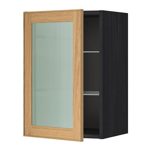 МЕТОД Навесной шкаф с полками/стекл дв - под дерево черный, Экестад дуб, 40x60 см