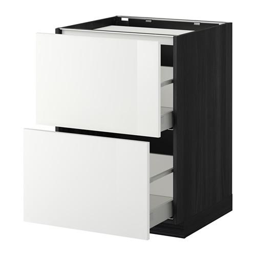 МЕТОД / МАКСИМЕРА Напольн шкаф/2фронт пнл/3ящика - под дерево черный, Рингульт глянцевый белый, 60x60 см МЕТОД / МАКСИМЕРА Напольн шкаф/2фронт пнл/3ящика - под дерево черный, Рингульт глянцевый белый, 60x60 см