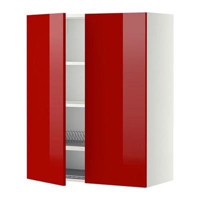 МЕТОД Навесной шкаф с посуд суш/2 дврц - 80x100 см, Рингульт глянцевый красный, белый