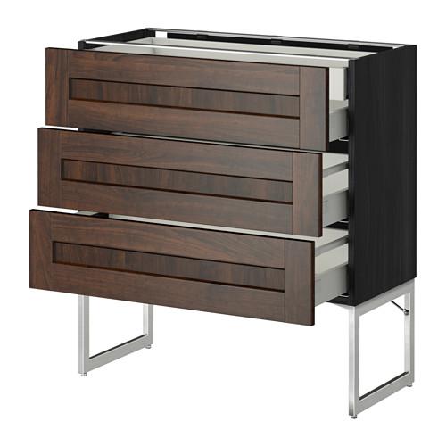 МЕТОД / МАКСИМЕРА Напольн шкаф 3фронт пнл/2низ/2ср ящ - под дерево черный, Эдсерум под дерево коричневый, 80x37x60 см