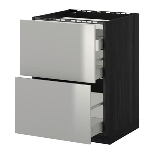МЕТОД / МАКСИМЕРА Напольн шкаф/2 фронт пнл/3 ящика - под дерево черный, Гревста нержавеющ сталь, 60x60 см