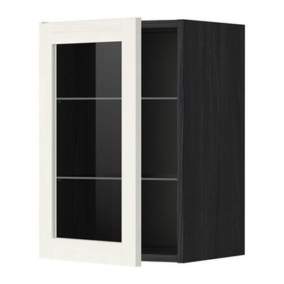 МЕТОД Навесной шкаф с полками/стекл дв - 40x60 см, Росдаль белый ясень, под дерево черный МЕТОД Навесной шкаф с полками/стекл дв - 40x60 см, Росдаль белый ясень, под дерево черный