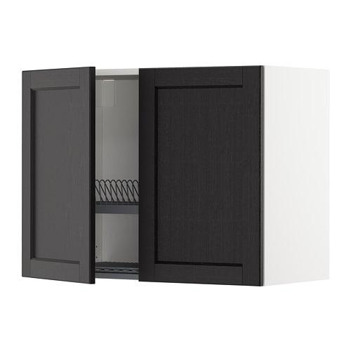 МЕТОД Навесной шкаф с посуд суш/2 дврц - белый, Лерх черная морилка, 80x60 см МЕТОД Навесной шкаф с посуд суш/2 дврц - белый, Лерх черная морилка, 80x60 см