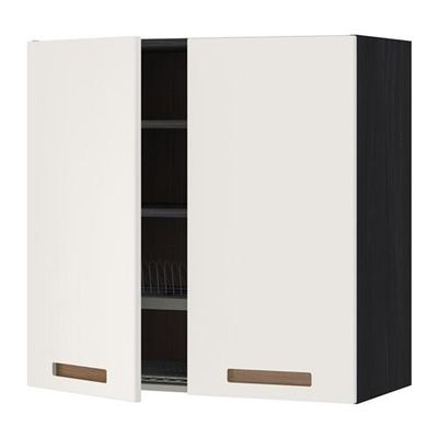 МЕТОД Навесной шкаф с посуд суш/2 дврц - 80x80 см, Мэрста белый, под дерево черный