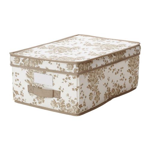 ГАРНИТУР Коробка с крышкой - бежевый/белый цветок, 28x42x16 см