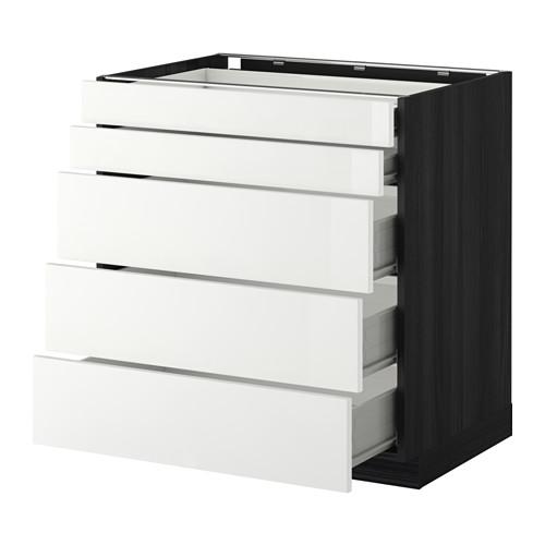 МЕТОД / ФОРВАРА Нплн шк 5фрнт/2нзк/3срд ящ - под дерево черный, Рингульт глянцевый белый, 80x60 см
