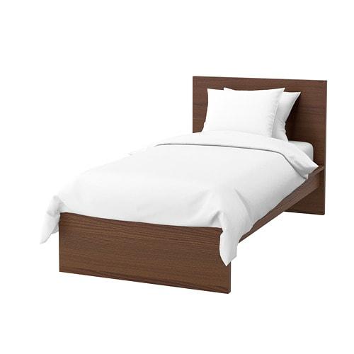 МАЛЬМ Каркас кровати, высокий - Леирсунд, коричневая морилка ясеневый шпон