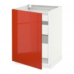 МЕТОД / МАКСИМЕРА Напольный шкаф с 1двр/3ящ - белый, Ерста глянцевый оранжевый, 60x60 см МЕТОД / МАКСИМЕРА Напольный шкаф с 1двр/3ящ - белый, Ерста глянцевый оранжевый, 60x60 см