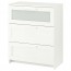 БРИМНЭС Комод с 3 ящиками - белый/матовое стекло