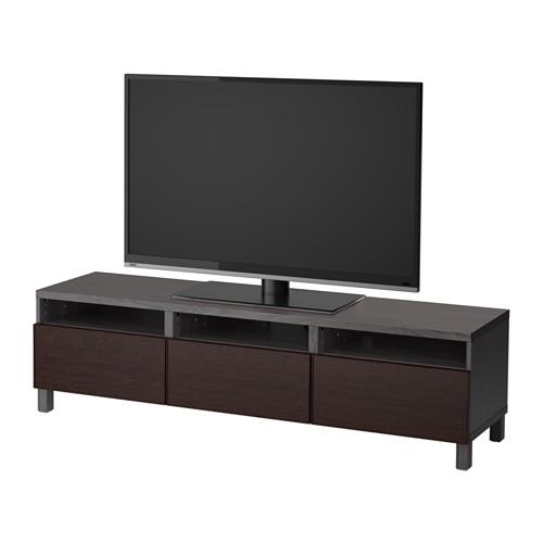 БЕСТО Тумба д/ТВ с ящиками - черно-коричневый/Инвикен черно-коричневый, направляющие ящика,нажимные