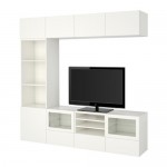 БЕСТО Шкаф для ТВ, комбин/стеклян дверцы - Лаппвикен/Синдвик белый прозрачное стекло, направляющие ящика, плавно закр