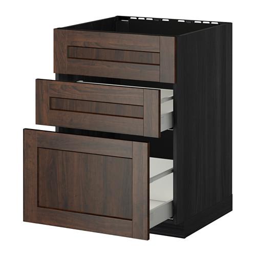МЕТОД / МАКСИМЕРА Напольн шк п-мойку+3фрнт пнл/2ящ - под дерево черный, Эдсерум под дерево коричневый, 60x60 см