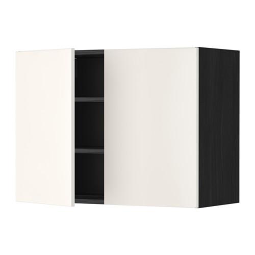 METOD навесной шкаф с полками/2дверцы черный/Веддинге белый 80x60 см