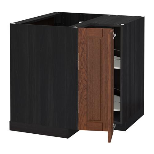 МЕТОД Угл напольн шкаф с вращающ секц - под дерево черный, Филипстад коричневый