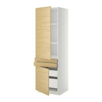 МЕТОД / МАКСИМЕРА Выс шкаф+полки/4 ящк/2двр/2фрнт - Тингсрид под березу, белый