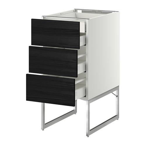 МЕТОД / МАКСИМЕРА Напольн шкаф 3фронт пнл/2низ/2ср ящ - белый, Тингсрид под дерево черный, 40x60x60 см
