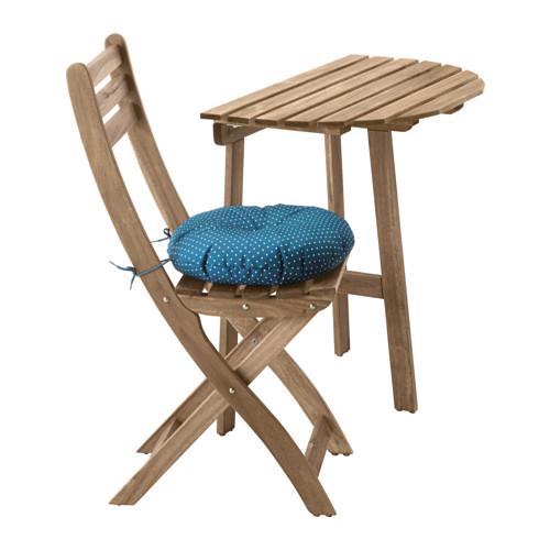 АСКХОЛЬМЕН Стол+1 складной стул, д/сада - Аскхольмен серо-коричневый/Иттерон синий