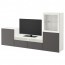 БЕСТО Шкаф для ТВ, комбин/стеклян дверцы - белый Грундсвикен/темно-серый прозрачное стекло, направляющие ящика, плавно закр