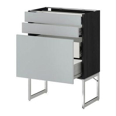 МЕТОД / ФОРВАРА Напольн шкаф 3фронт пнл/2низ/2ср ящ - 60x37x60 см, Веддинге серый, под дерево черный МЕТОД / ФОРВАРА Напольн шкаф 3фронт пнл/2низ/2ср ящ - 60x37x60 см, Веддинге серый, под дерево черный