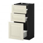 МЕТОД / ФОРВАРА Напольн шкаф 3фрнт пнл/2низк/1ср ящ - под дерево черный, Будбин белый с оттенком, 40x37 см