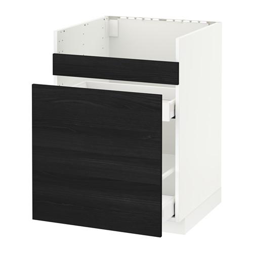МЕТОД / МАКСИМЕРА Нап шкаф п/мойку ДУМШЁ/3фасада/2ящ - белый, Тингсрид под дерево черный, 60x60 см