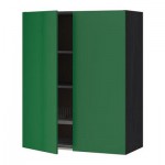 МЕТОД Навесной шкаф с посуд суш/2 дврц - 80x100 см, Флэди зеленый, под дерево черный