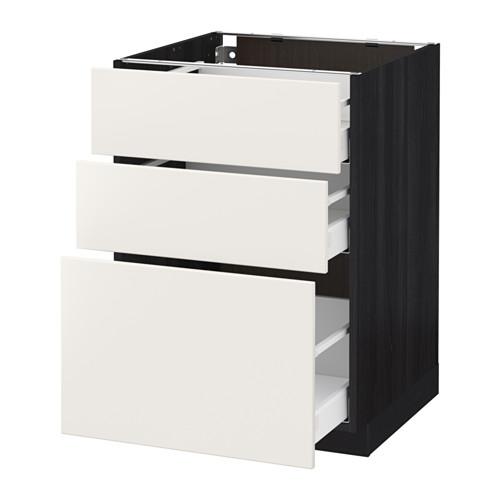 МЕТОД / МАКСИМЕРА Напольный шкаф с 3 ящиками - под дерево черный, Веддинге белый, 60x60 см