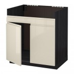 МЕТОД Напольный шкаф д/двойн мойки ХАВСЕН - под дерево черный, Воксторп глянцевый светло-бежевый