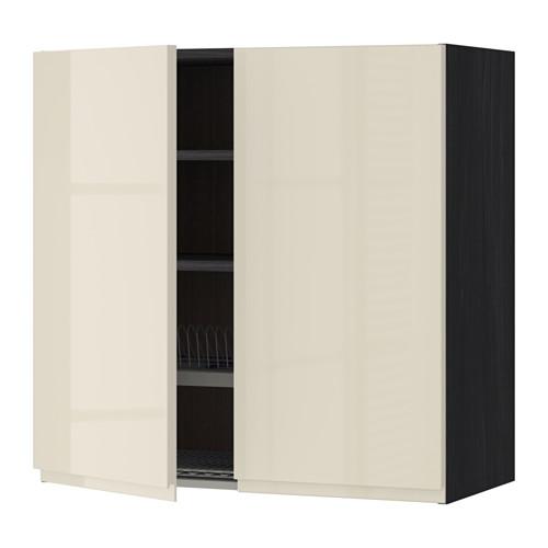 МЕТОД Навесной шкаф с посуд суш/2 дврц - под дерево черный, Воксторп глянцевый светло-бежевый, 80x80 см МЕТОД Навесной шкаф с посуд суш/2 дврц - под дерево черный, Воксторп глянцевый светло-бежевый, 80x80 см