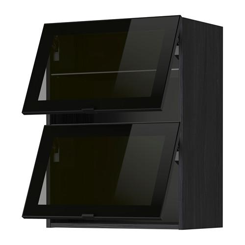 МЕТОД Навесн горизонтал шкаф/2 зерк дверц - под дерево черный, Ютис дымчатое стекло/черный, 60x80 см